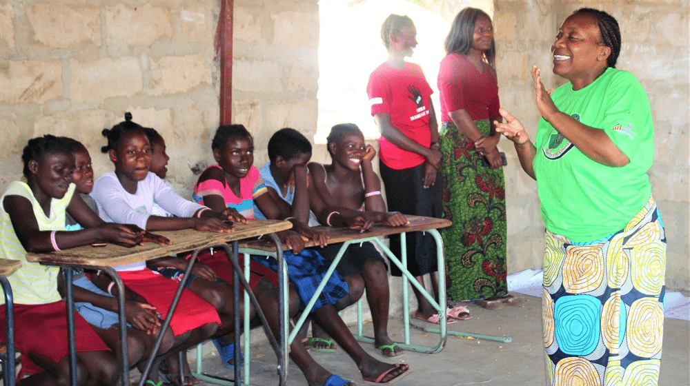 Adolescent girls from Sikumbi village in Senanga district eagerly listening to a motivational talk by the UNFPA Gender Analyst